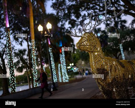 Holiday Christmas lights at Lake Eola Park in downtown Orlando, Florida ...