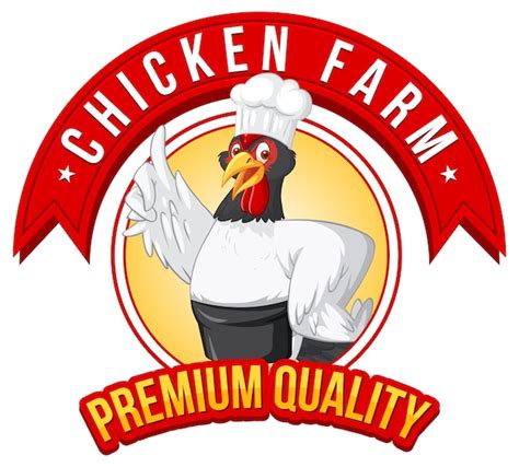 Personnage de dessin animé de chef de poulet avec logo Chicken Farm ...