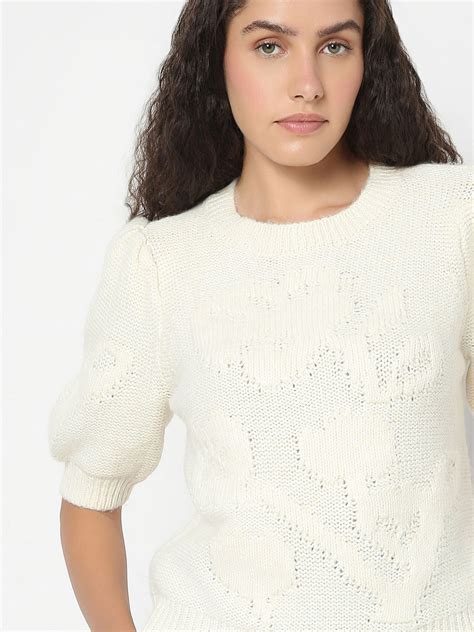 Cream O-Neck Puff Sleeves Pullover