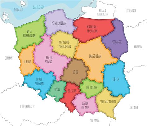 ilustrado mapa de Polonia con provincias y administrativo divisiones, y ...
