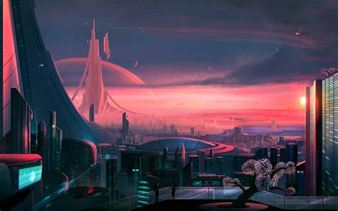 Futuristic Sci-Fi Cityscape: HD Wallpaper by Josef Bartoň