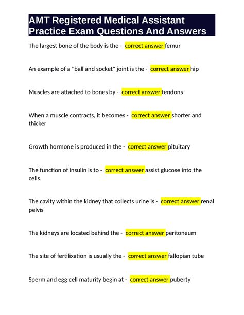 AMT Registered Medical Assistant Practice Exam Questions And Answers ...