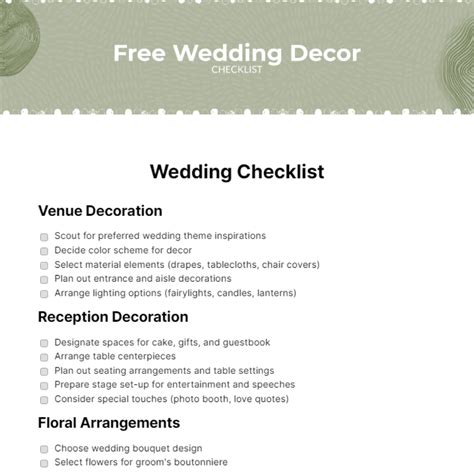 Free Wedding Decor Checklist - Edit Online & Download | Template.net