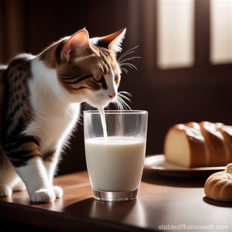 Cat Drinking Milk Illustration | Stable Diffusion Online