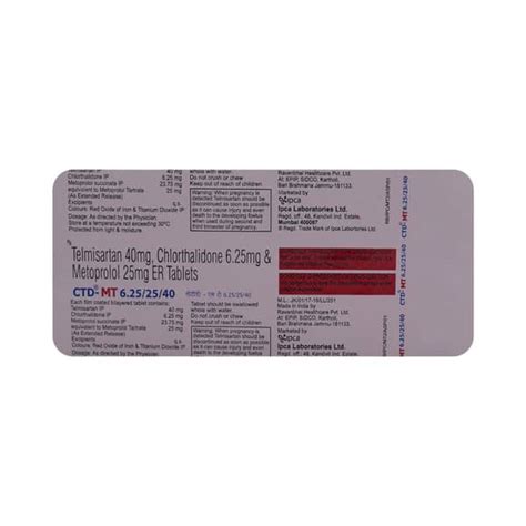 Ctd Mt 6.25/25/40mg Strip Of 10 Tablets: Uses, Side Effects, Price ...