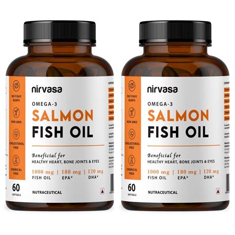 Nirvasa Omega-3 Salmon Fish Oil Capsules (1000mg, 2x60 Softgels) | High ...