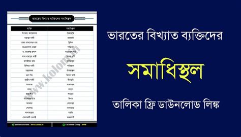 ভারতের বিখ্যাত ব্যক্তিদের সমাধিস্থল তালিকা PDF - List of Famous Indian ...