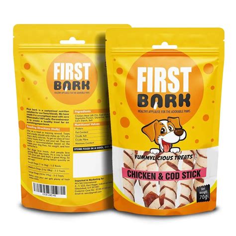 First Bark Yummylicious Jerky Dog Treats, Chicken & Cod Stick,70 g ...