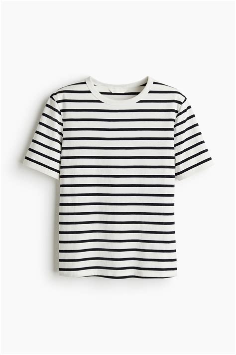 Cotton T-shirt - White/Black striped - Ladies | H&M IN