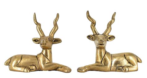 White Whale Brass Vastu/Feng Shui Pair of Sitting Brass Deer Statue fo ...