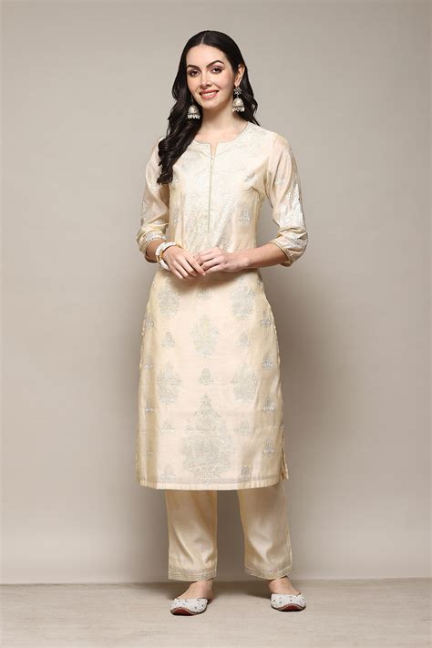 Off White Polyester Straight Printed 2 Piece Set at Biba India