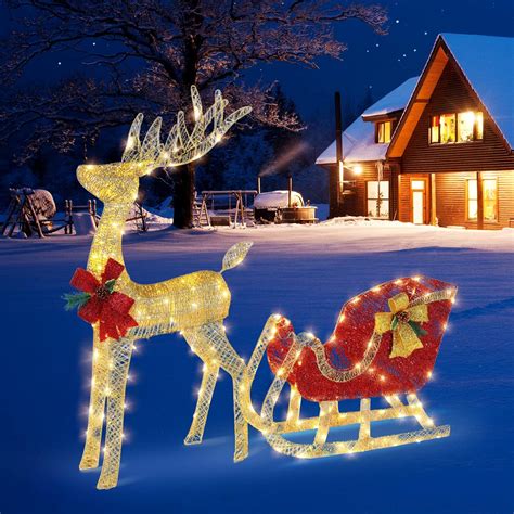 Amazon.com: VINGLI Lighted Christmas Reindeer and Santa Sleigh Outdoor ...
