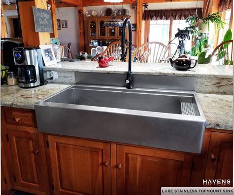 Custom Topmount Stainless Farmhouse Sink (Apron) - Havens | Luxury Metals