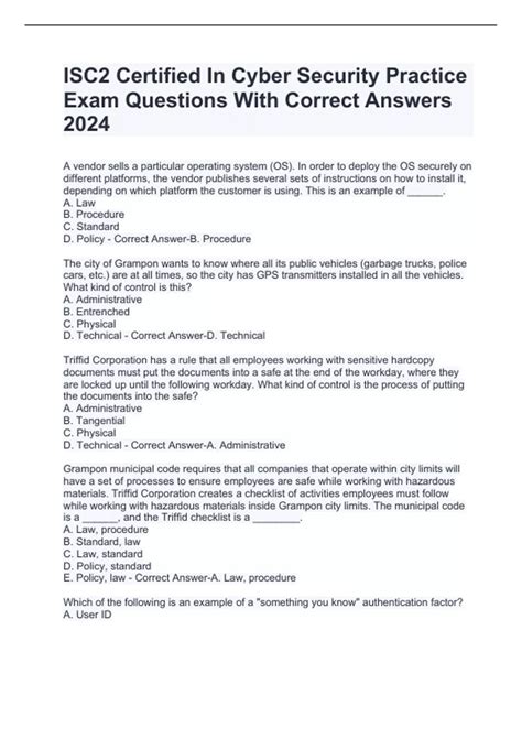 ISC2 Certified In Cyber Security Practice Exam Questions With Correct ...
