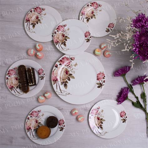 Buy Floral Charm Dessert Plates (Set of 7) Online in India - Mypoojabox.in