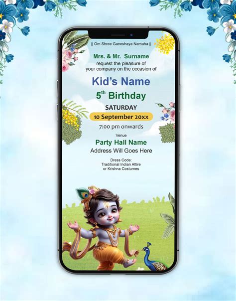 AI Generated Krishna Theme Birthday Invitation Card | Divine 5th Birth ...