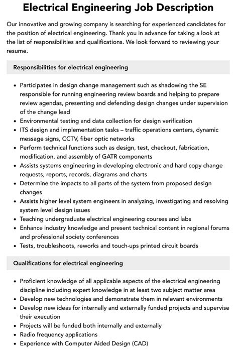 Image result for Electrical Engineering Job Description