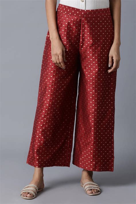 Buy Dark Red Jacquard Parallel Pants @ 2499 | W for woman – wforwoman