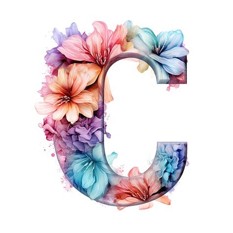 Premium Photo | Letter C floral alphabet on white background Beautiful watercolor flower font ...