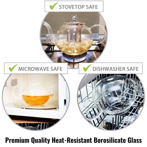 InstaCuppa Borosilicate Glass Teapot with Removable Stainless Steel ...