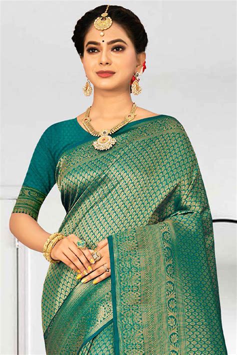Buy Teal Green Kanjivaram Saree online-Karagiri