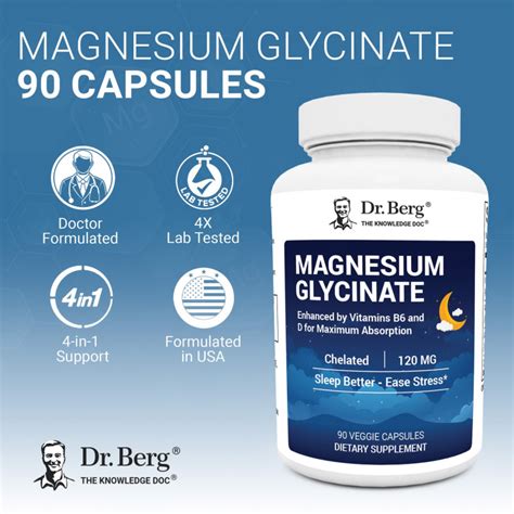 Magnesium Glycinate – 120 mg include Vitamin D3 and B6 – 90 Vegetable ...