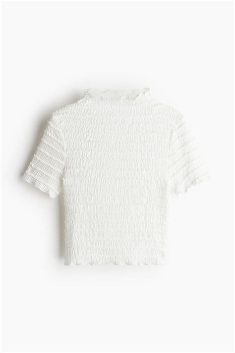 Overlock-detail smocked top - White - Ladies | H&M IN