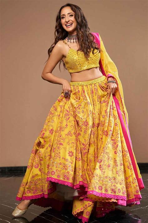 Pragya Jaiswal in our lehenga with mirror work – Sukriti and Aakriti