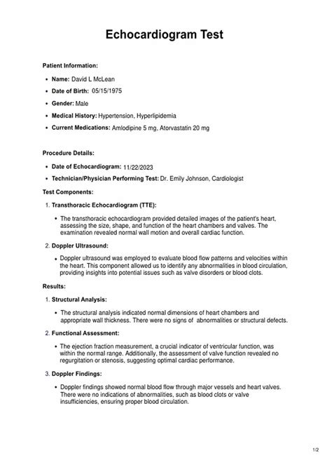 Echocardiogram Blood Test & Example | Free PDF Download