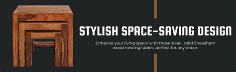 TANWAR HANDICRAFT Sheesham Wood Nesting Table Set of 3 Pieces Stool for ...