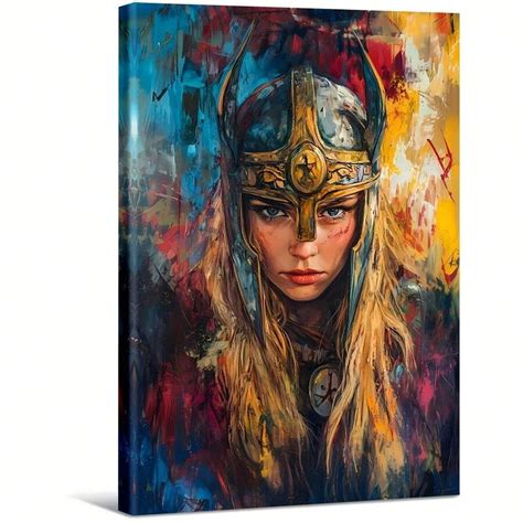Female Warrior In Helmet With Bold Expressionist Colors. Large Wooden ...