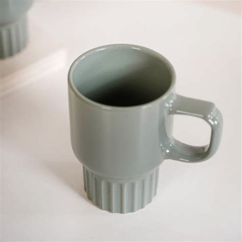 Sage Green Ceramic Stackable Mug Set Of 4 270ml Online - Premium Coffee ...