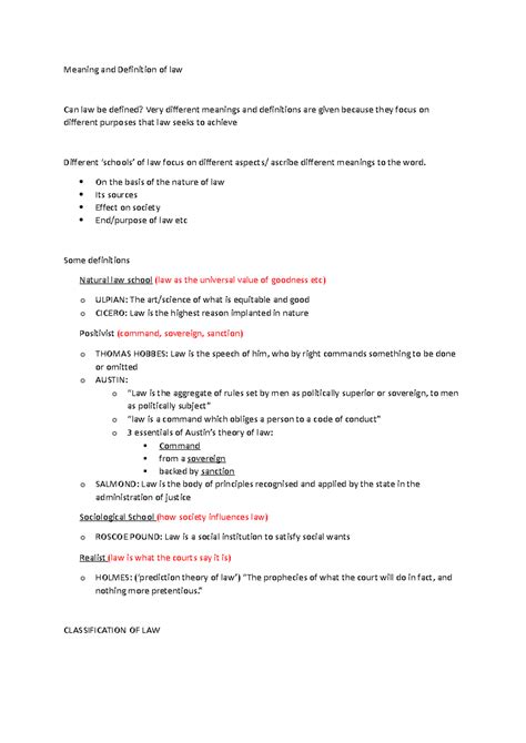 Notes legal methods unit 1 - Meaning and Definition of law Can law be ...