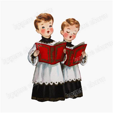 Vintage Christmas Carolers Choir Boys Clip Art, 1940's Retro Christmas, DIY Printable Digital ... - drawing of xmas carolers