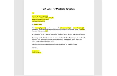 Mortgage Gift Letter Template - Ccalcalanorte.com