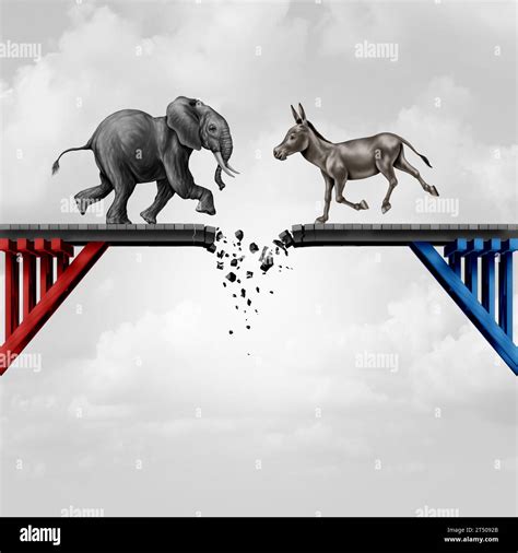Collapse of Bipartisanship in America as an elephant and a donkey in a ...