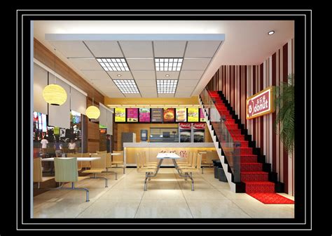 效果图 餐厅设计 店铺设计 临街店面 现代快餐店设计-猪八戒网