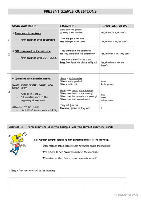 Present Simple Questions Exercises 的图像结果