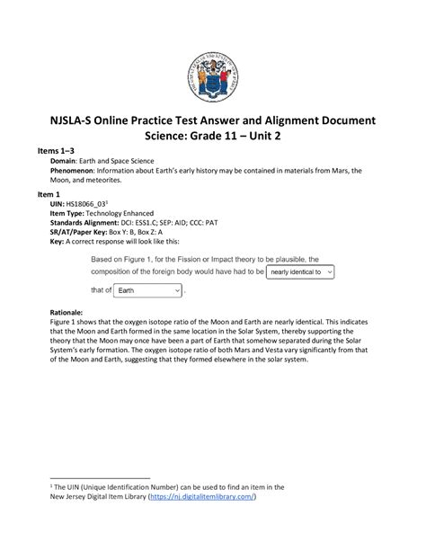 High School NJSLA-S Practice Test Answer and Alignment ... | Exams ...
