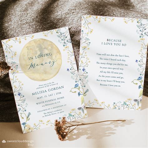 Blue Moon Flower Funeral Invitation Full Moon Funeral Celebration of ...