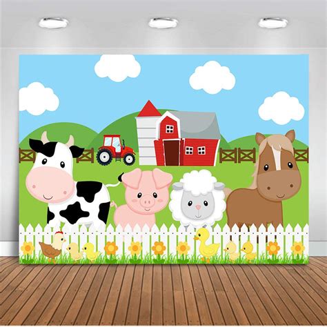 Mocsicka Farm Barnyard Birthday Backdrop 7x5ft Cartoon Red Barn Farm ...
