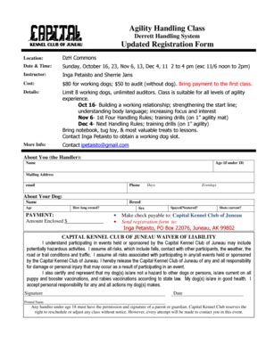 Fillable Online Agility Handling Class Updated Registration Form ...