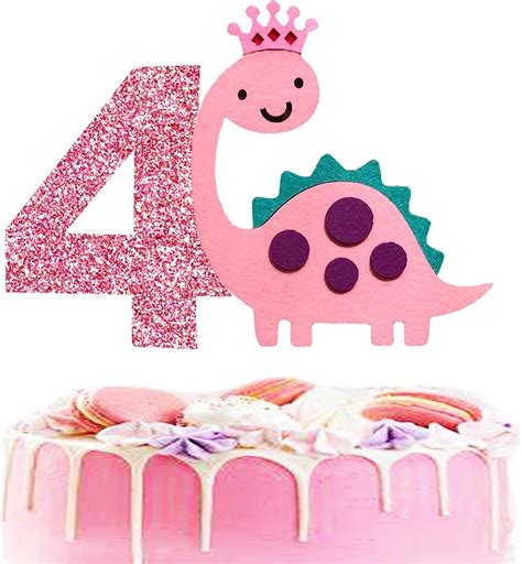 BEOXAGAR Pink Dinosaur Birthday Cake Topper for a 4th India | Ubuy