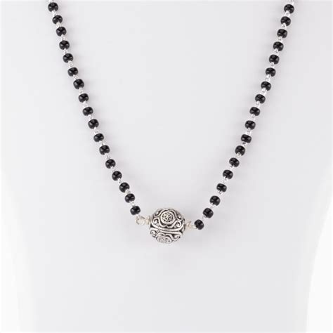 Original Black Beads Mangal Sutra with Silver Circular Pendant for Wom ...