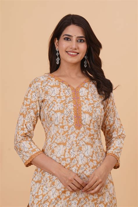 Mustard Vine Cotton Kurti – jaipurvastrakala