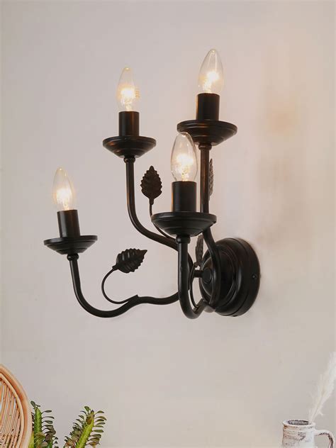 Wall Lamps | Black Italian 15 Inch Dual Tier 4-Light Steel Wall Lamp ...