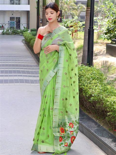 Green Paithani Saree With Zari Weaving Border. – Paithanic