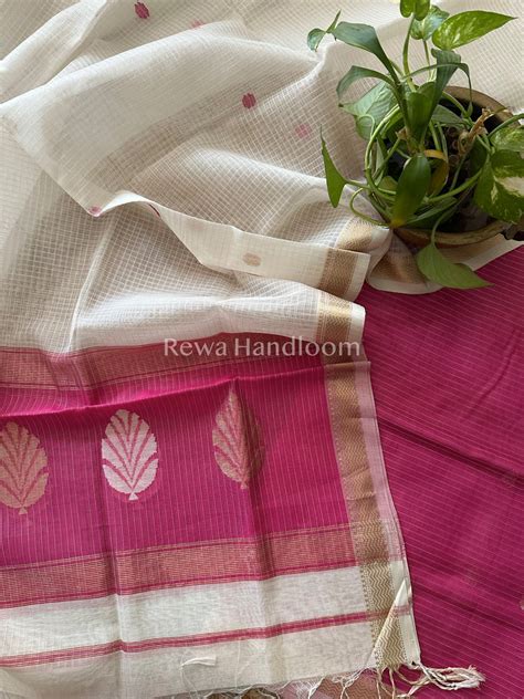 Maheshwari Pink - White Katan Motifs Top Dupatta Sets-KBS032 – Rewa ...