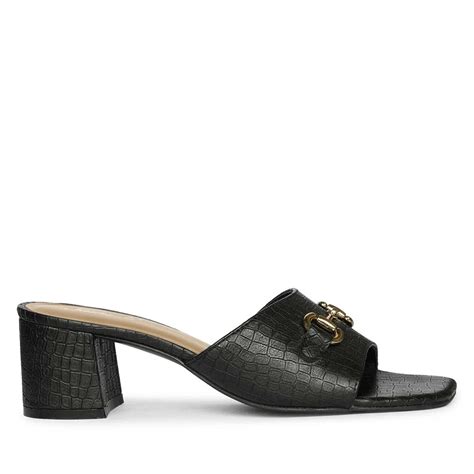 Saint Blair Black Croc-embossed Leather Block Heels – SaintG India