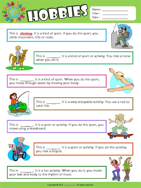 Hobbies Worksheet.pdf 的图像结果